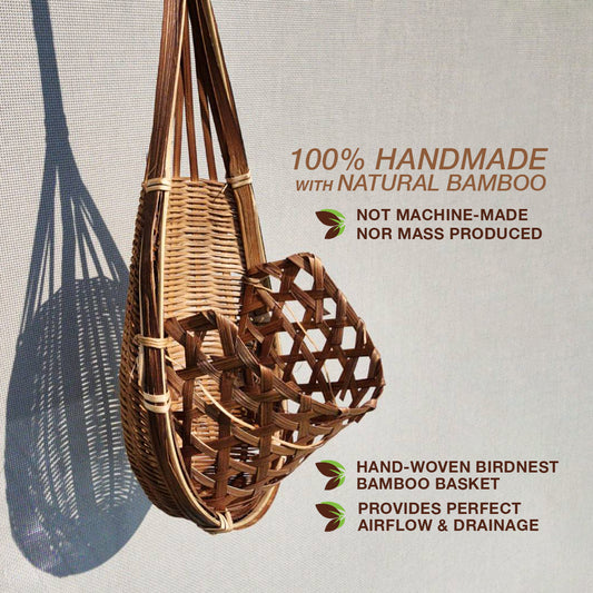 PANWA Handmade 100% Thai Bamboo Hanging Orchid Basket for Orchids, Vines, Air Plants, Indoor & Outdoor Garden Décor 4 Inch Set of 6