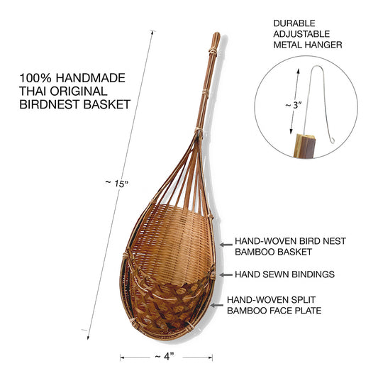 PANWA Handmade 100% Thai Bamboo Hanging Orchid Basket for Orchids, Vines, Air Plants, Indoor & Outdoor Garden Décor 4-Inch Set of 3