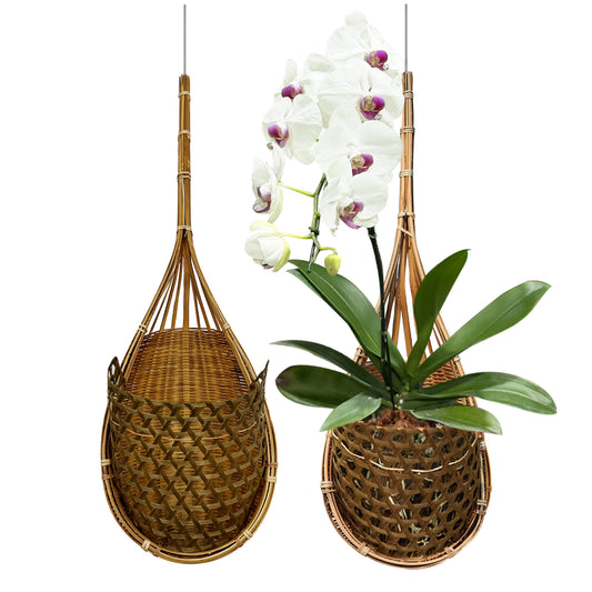 PANWA Handmade 100% Thai Bamboo Super Sanctuary Hanging Orchid Basket - 6 Inch Set of 2