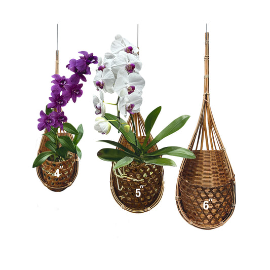 Handmade 100% Thai Bamboo Hanging Orchid Basket – 4 Inch, 5 Inch, 6 Inch (Triple Set)